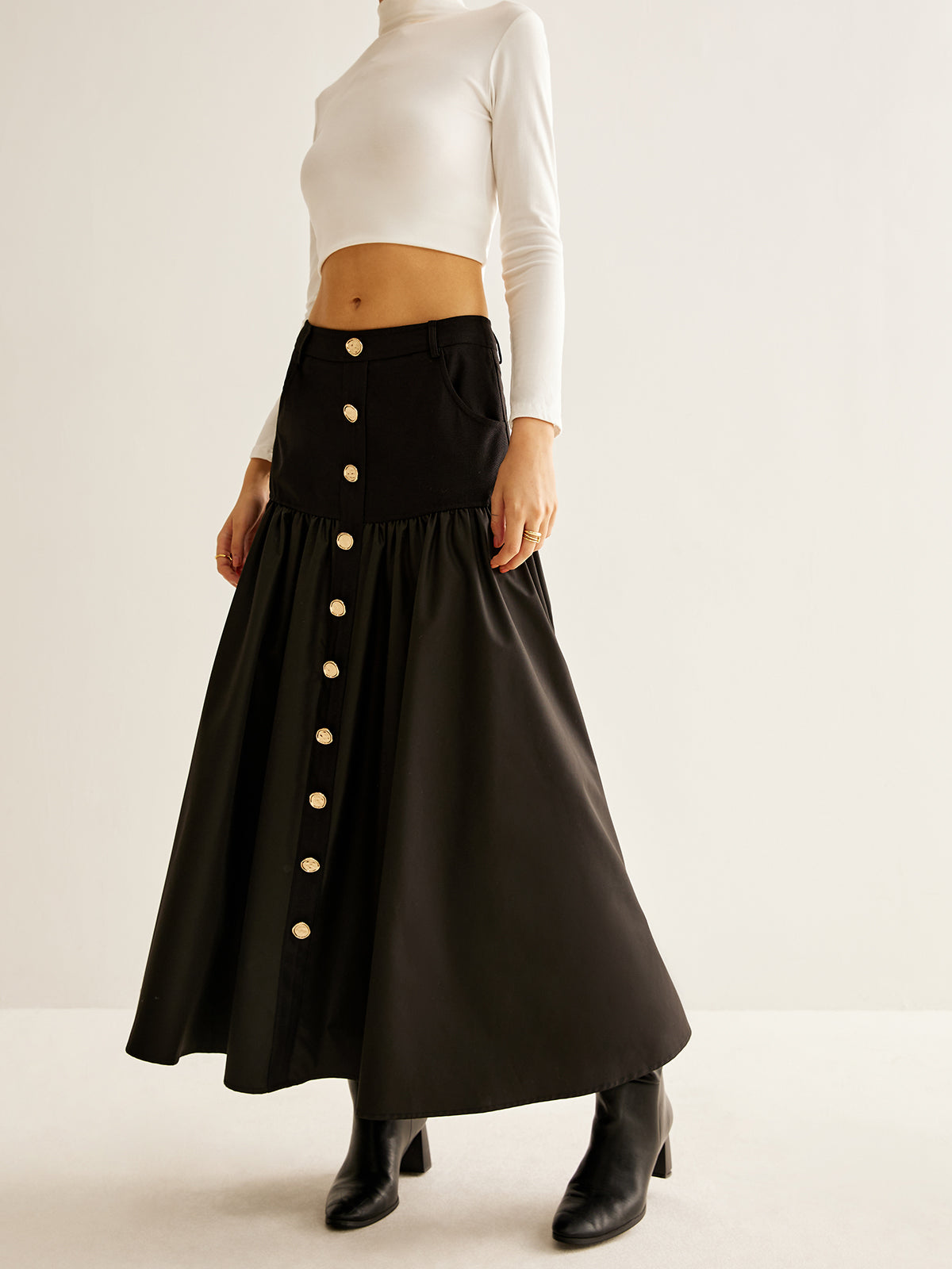 Panel Pockets Umbrella Skirt-Chicvia