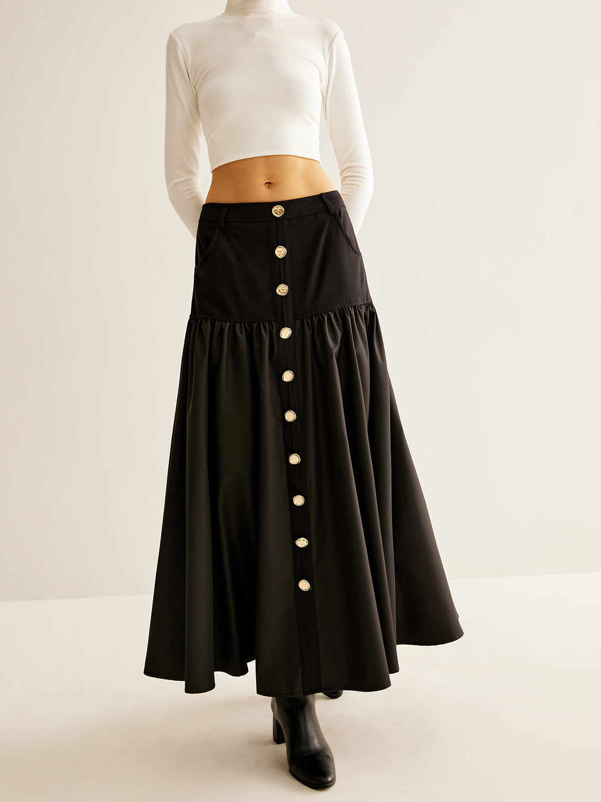 Panel Pockets Umbrella Skirt-Chicvia