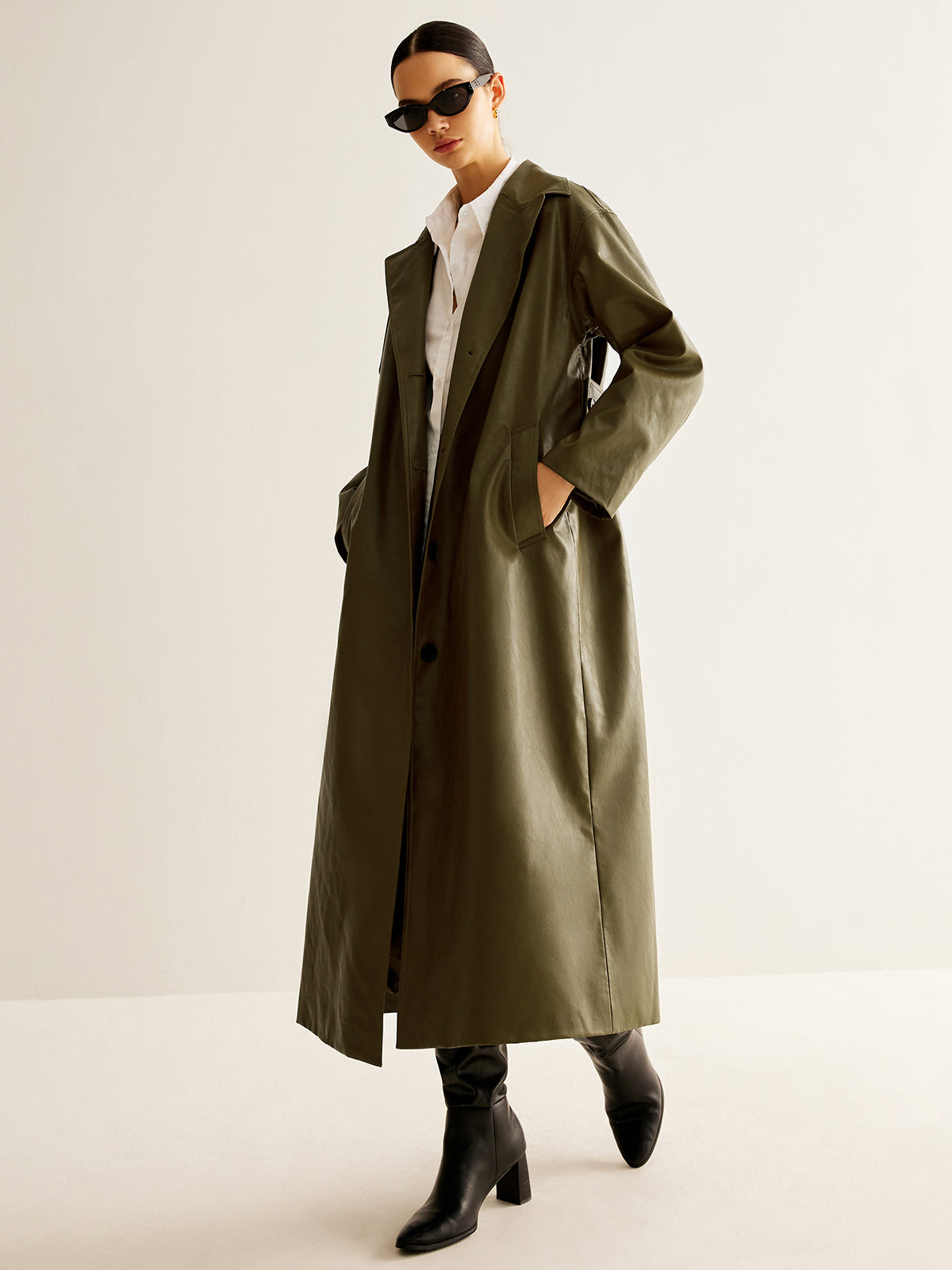 Oversized Faux Leather Long Jacket-Chicvia
