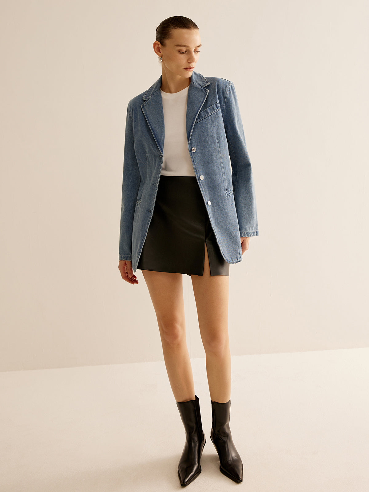 Minimalist Washed Denim Jacket-Chicvia