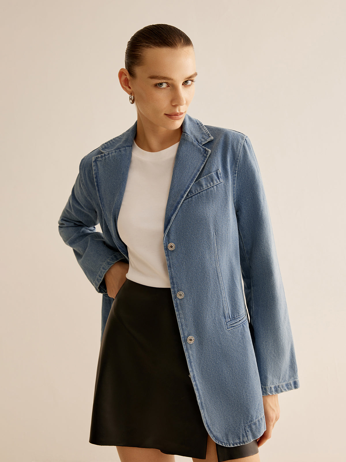 Minimalist Washed Denim Jacket-Chicvia
