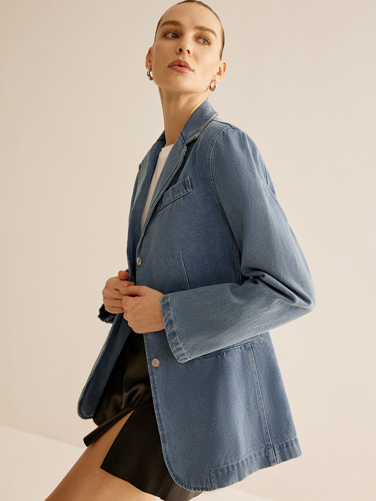 Minimalist Washed Denim Jacket-Chicvia
