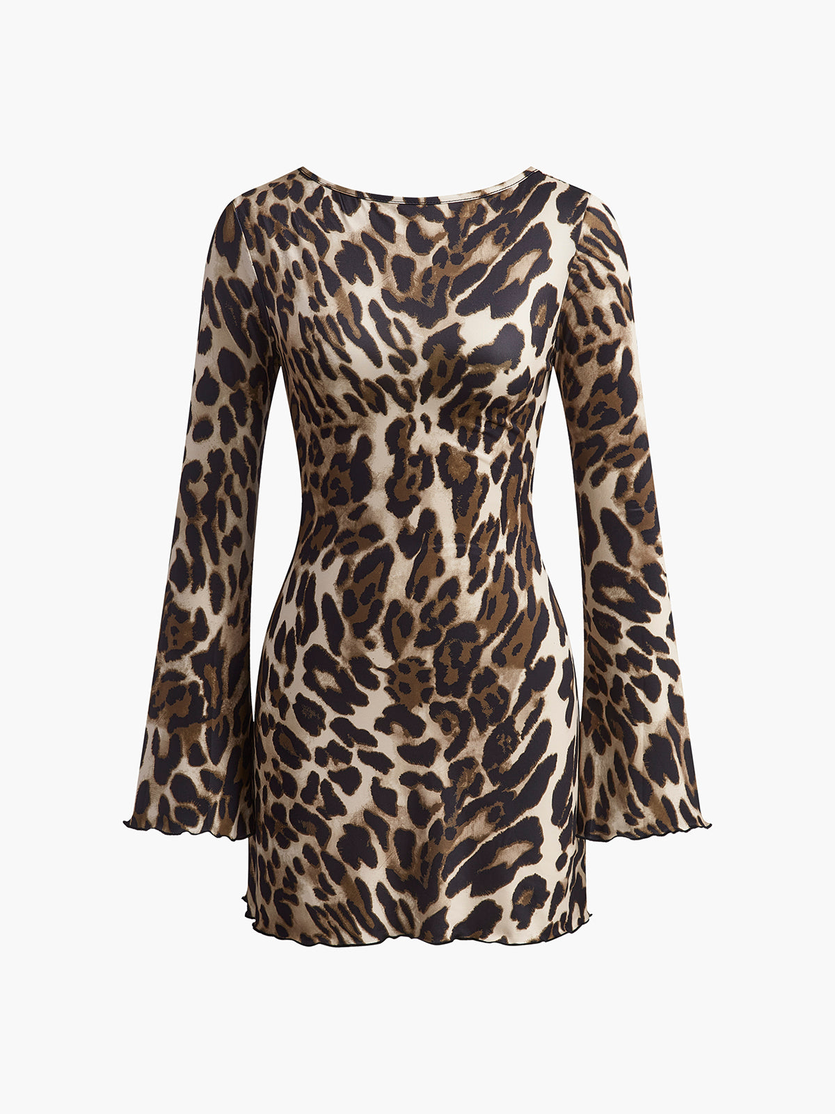 Leopard Printed Open Back Tie Dress-Chicvia