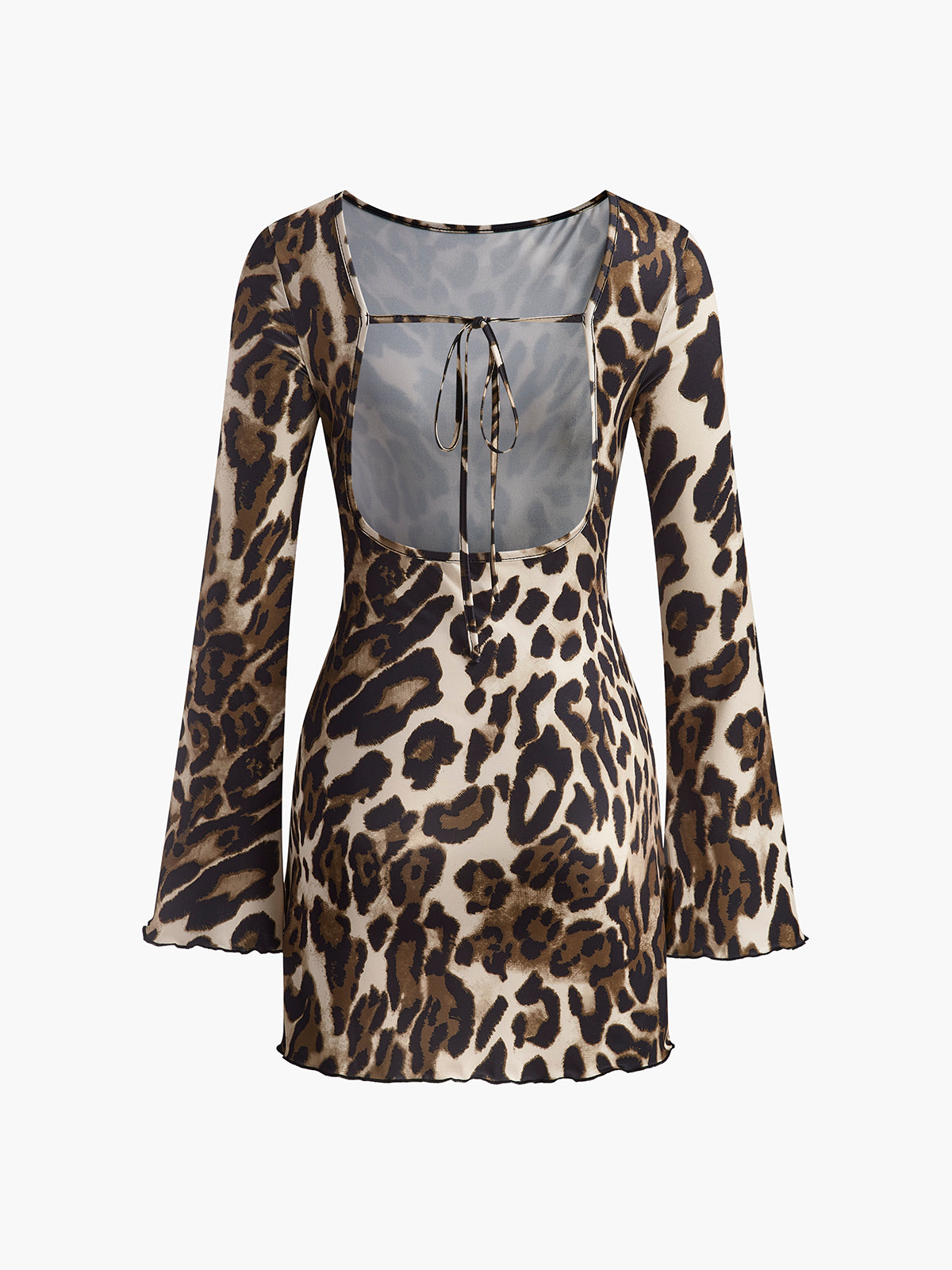 Leopard Printed Open Back Tie Dress-Chicvia