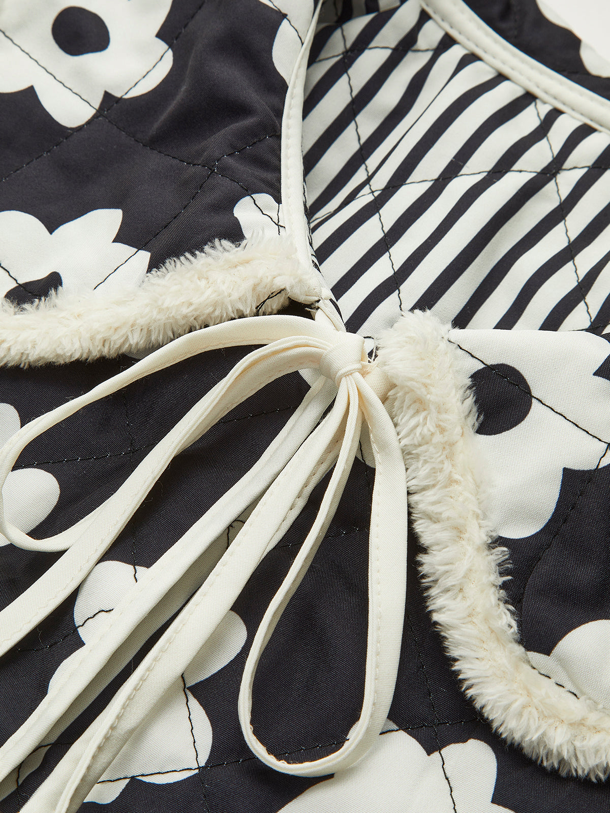 Floral Printed Lace Up Winter Coat-Chicvia