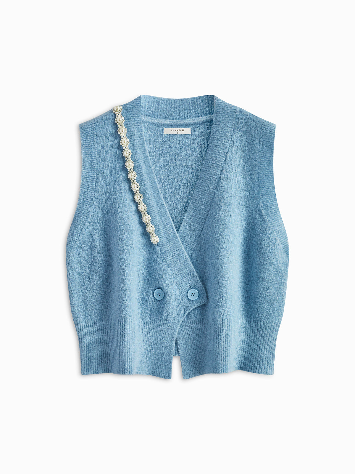 Pearl Beaded Criss Cross Sweater Vest-Chicvia