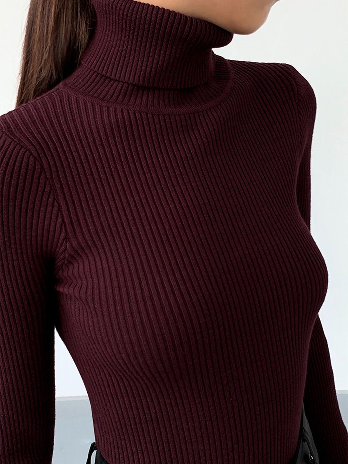 Minimalist Turtleneck Slim Knit Top-Chicvia