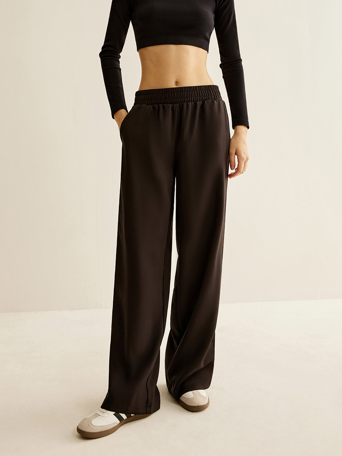 Contrast Striped Elastic Waist Pants-Chicvia