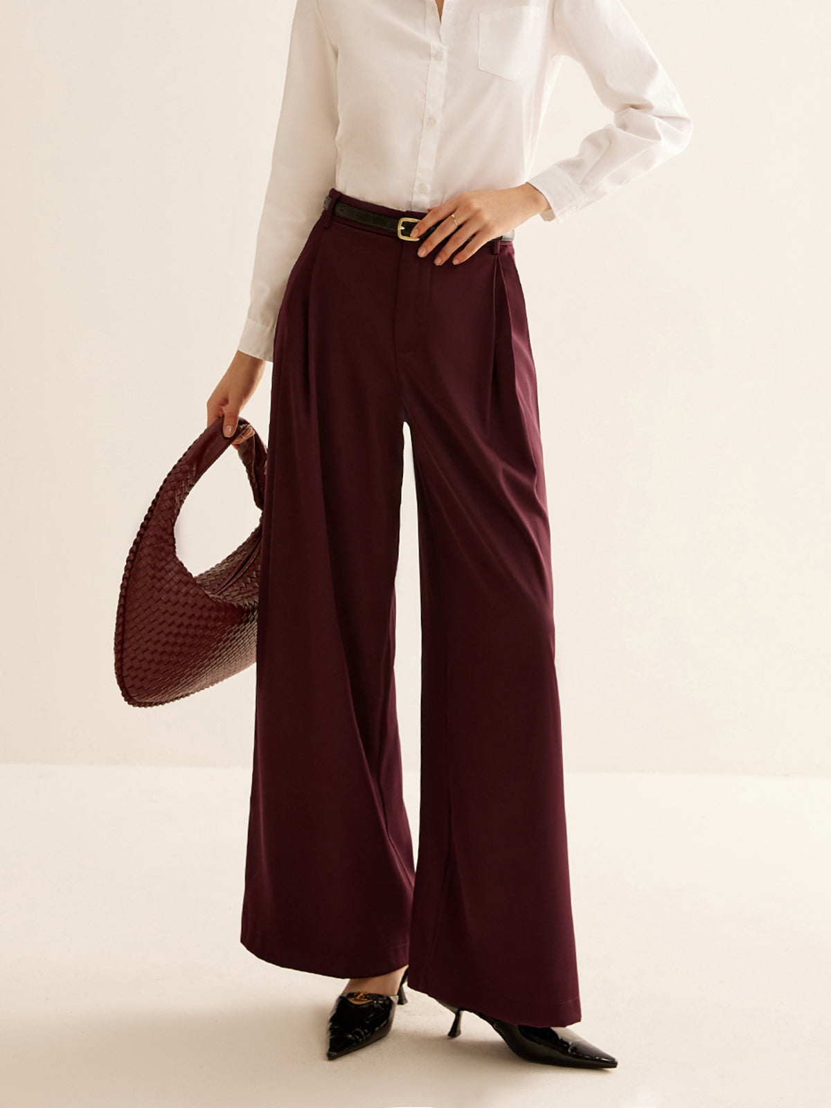 Pleated Wide Leg Pants Without Belt-Chicvia