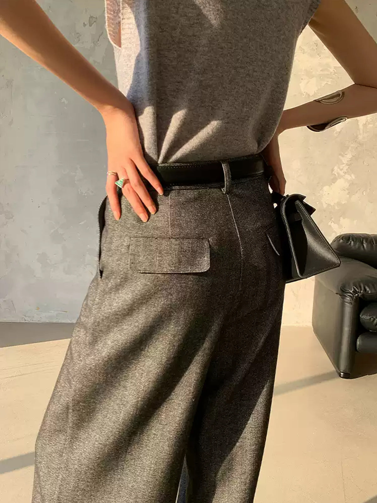 High Waist Pleated Pants Without Belt-Chicvia