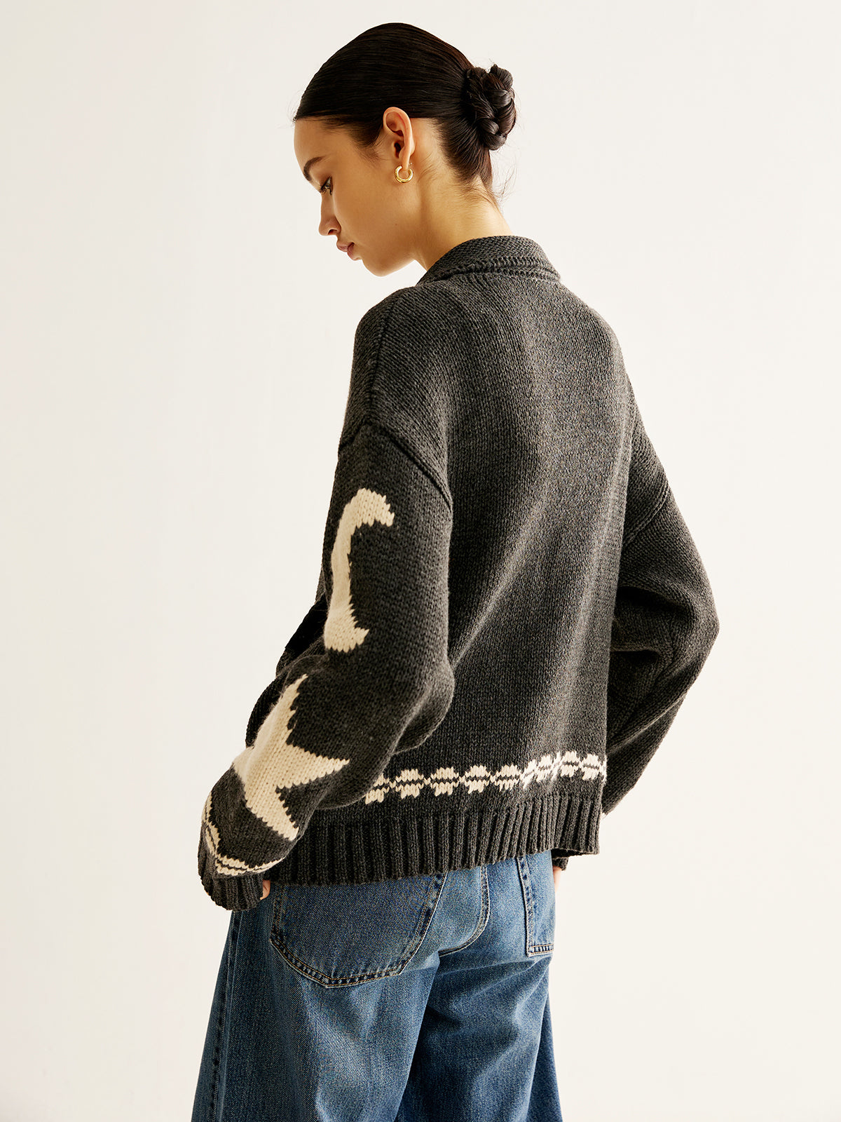 Double-Zip Pockets Lapel Cardigan-Chicvia