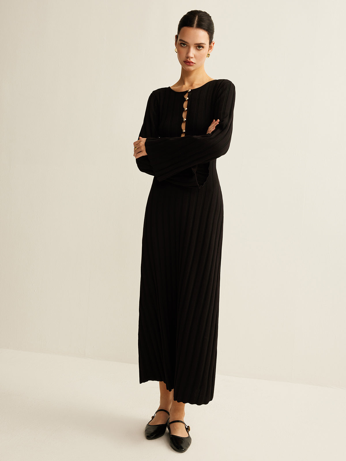 Cutout Soft Sweater Dress-Chicvia