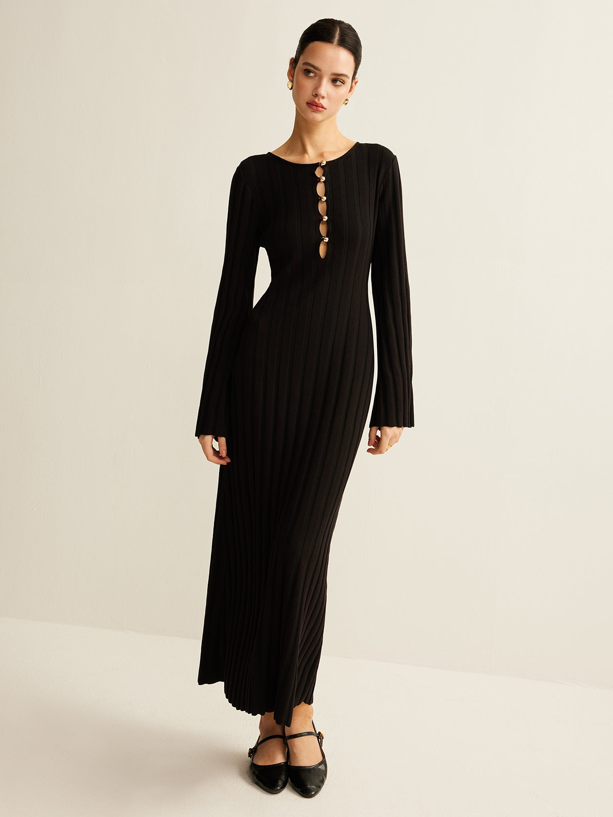 Cutout Soft Sweater Dress-Chicvia
