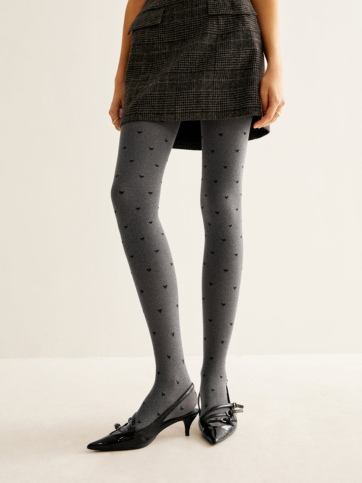 Heart Print Velvet Tights-Chicvia