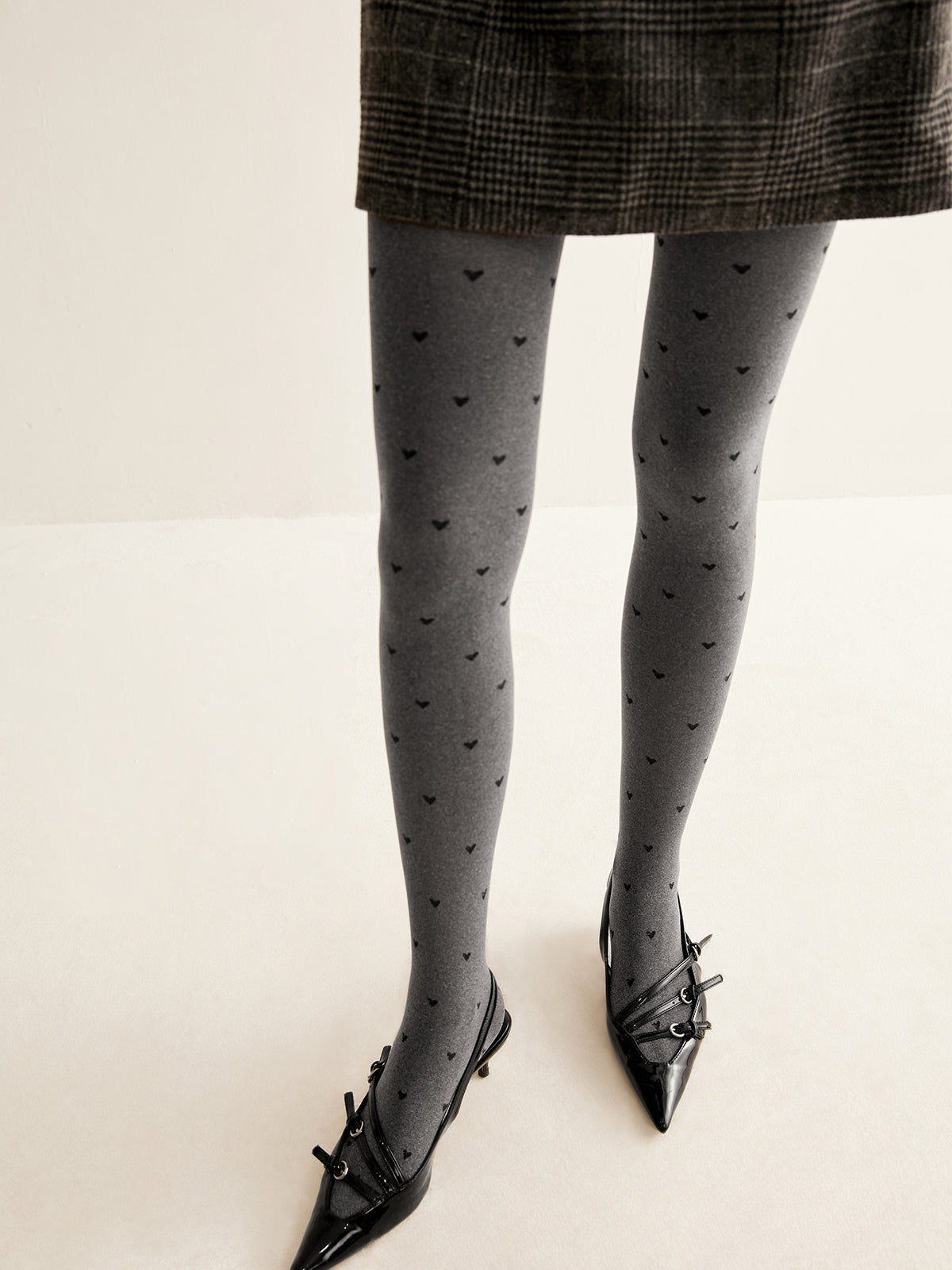 Heart Print Velvet Tights-Chicvia
