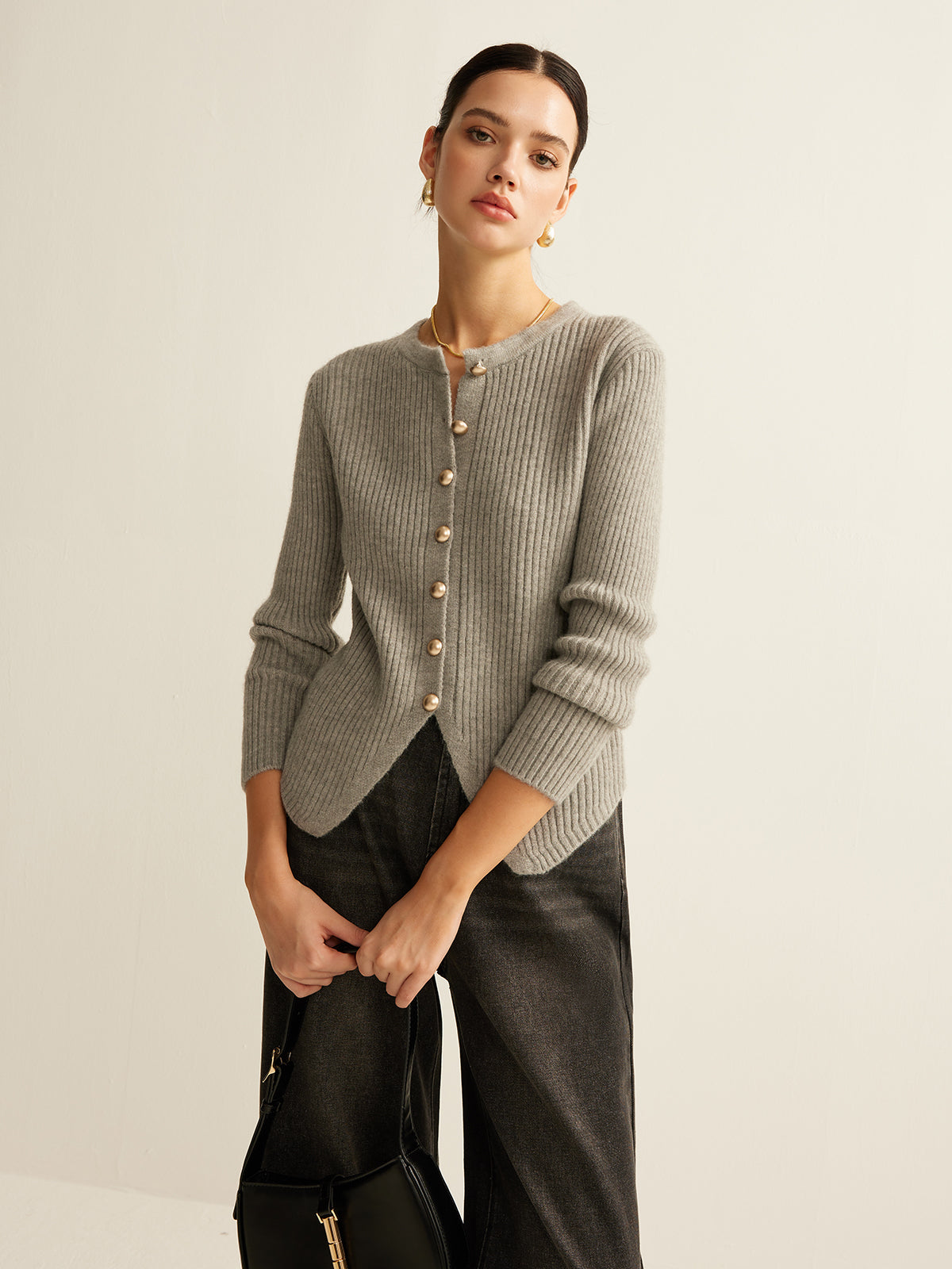 Button Down Split Cardigan-Chicvia