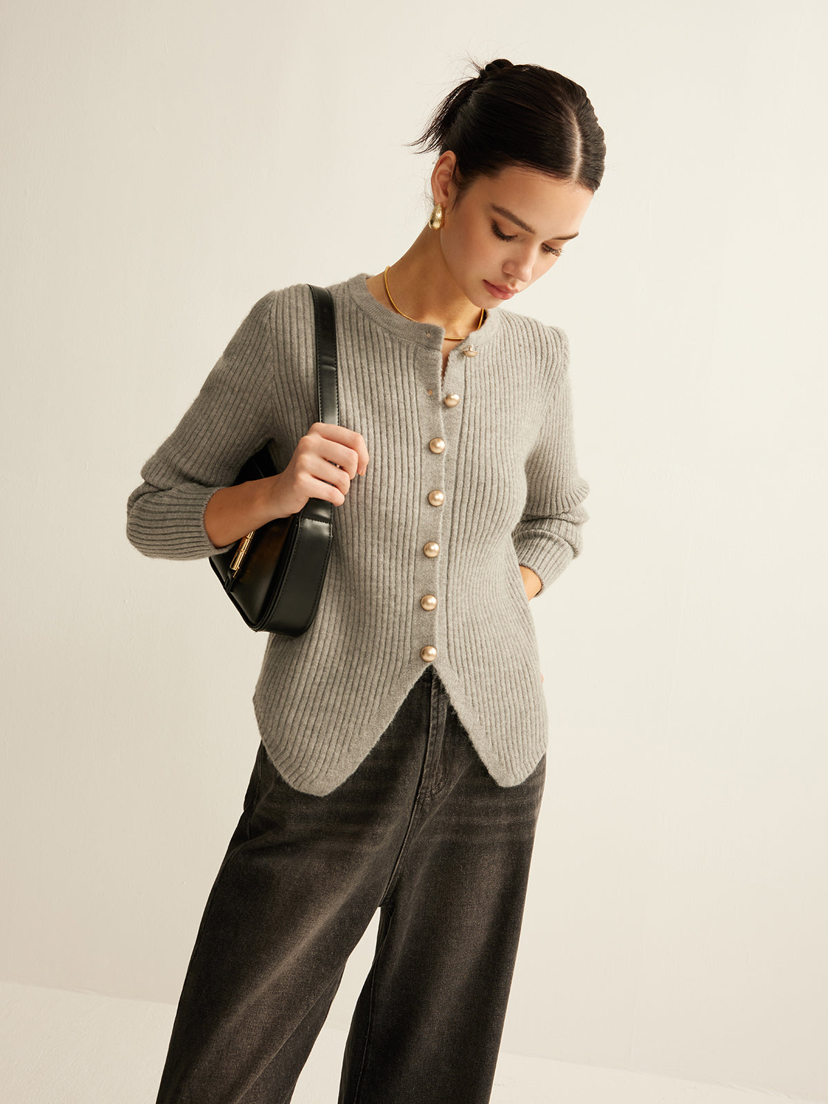 Button Down Split Cardigan-Chicvia