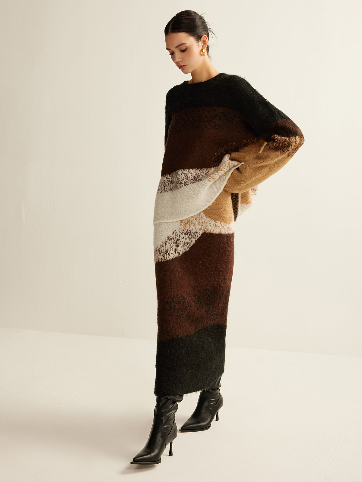 Color Block Sweater Skirt-Chicvia