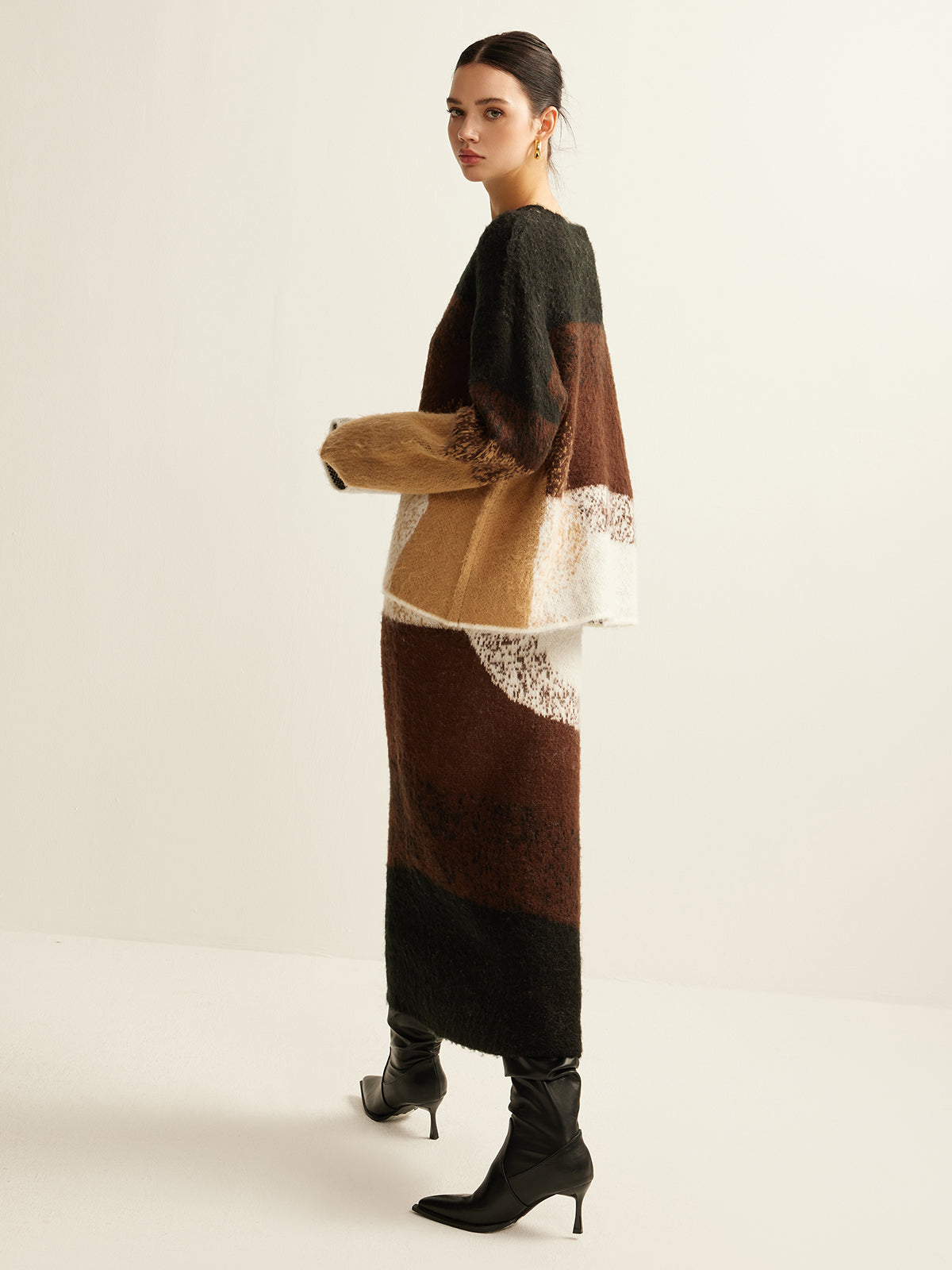 Color Block Sweater Skirt-Chicvia