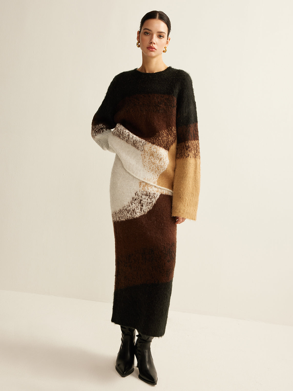 Color Block Sweater Skirt-Chicvia