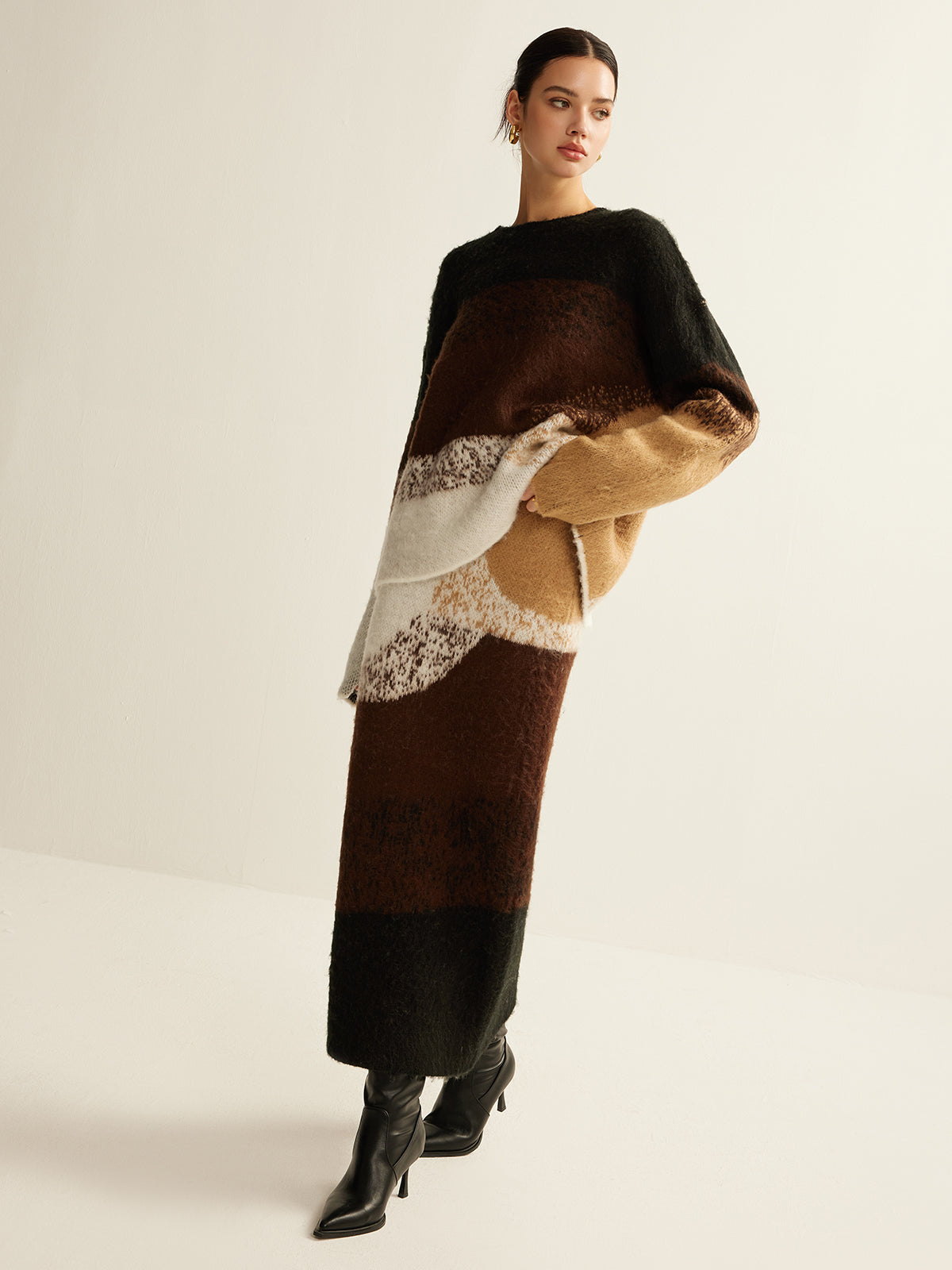 Color Block Sweater Skirt-Chicvia