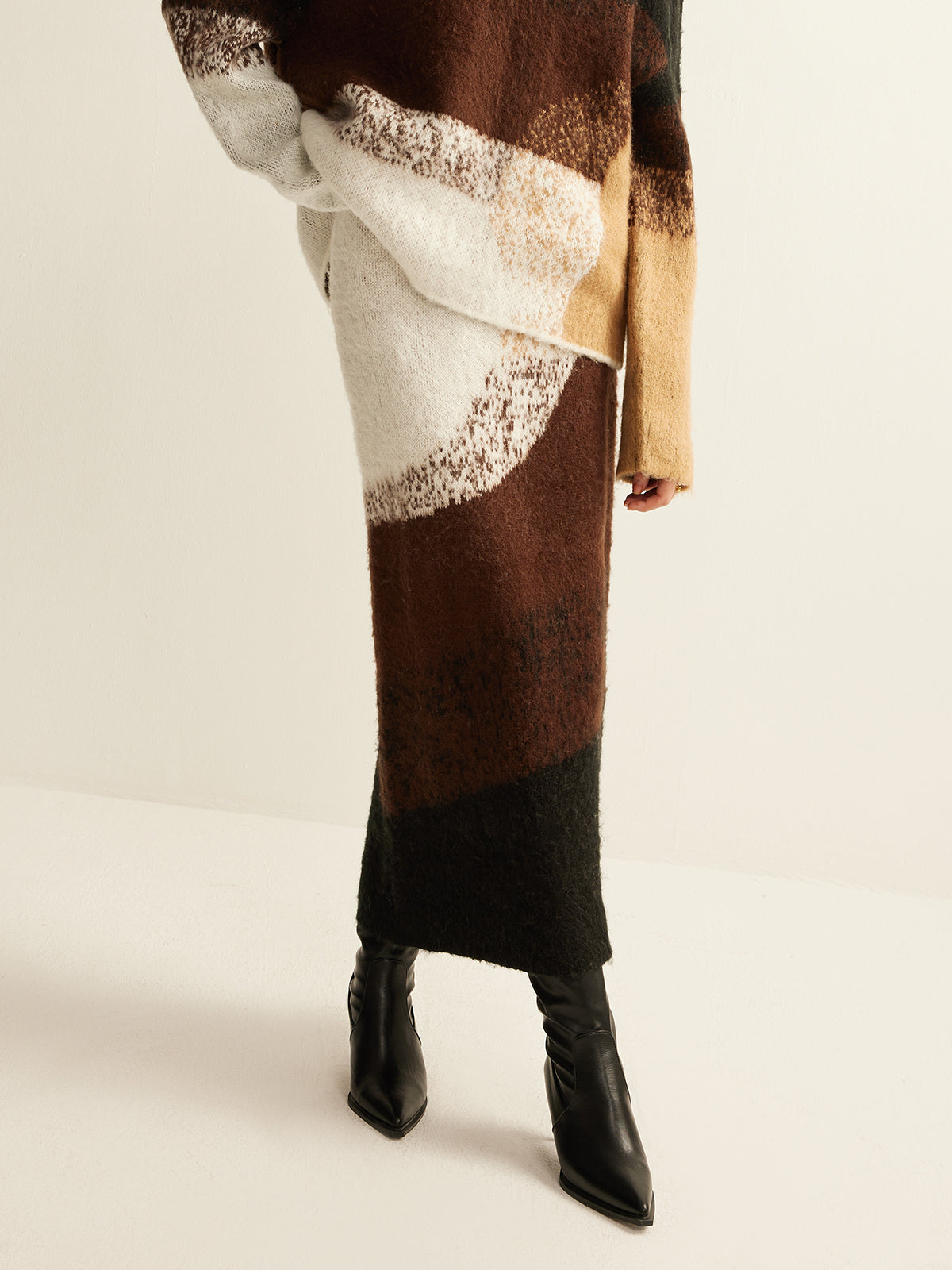 Color Block Sweater Skirt-Chicvia