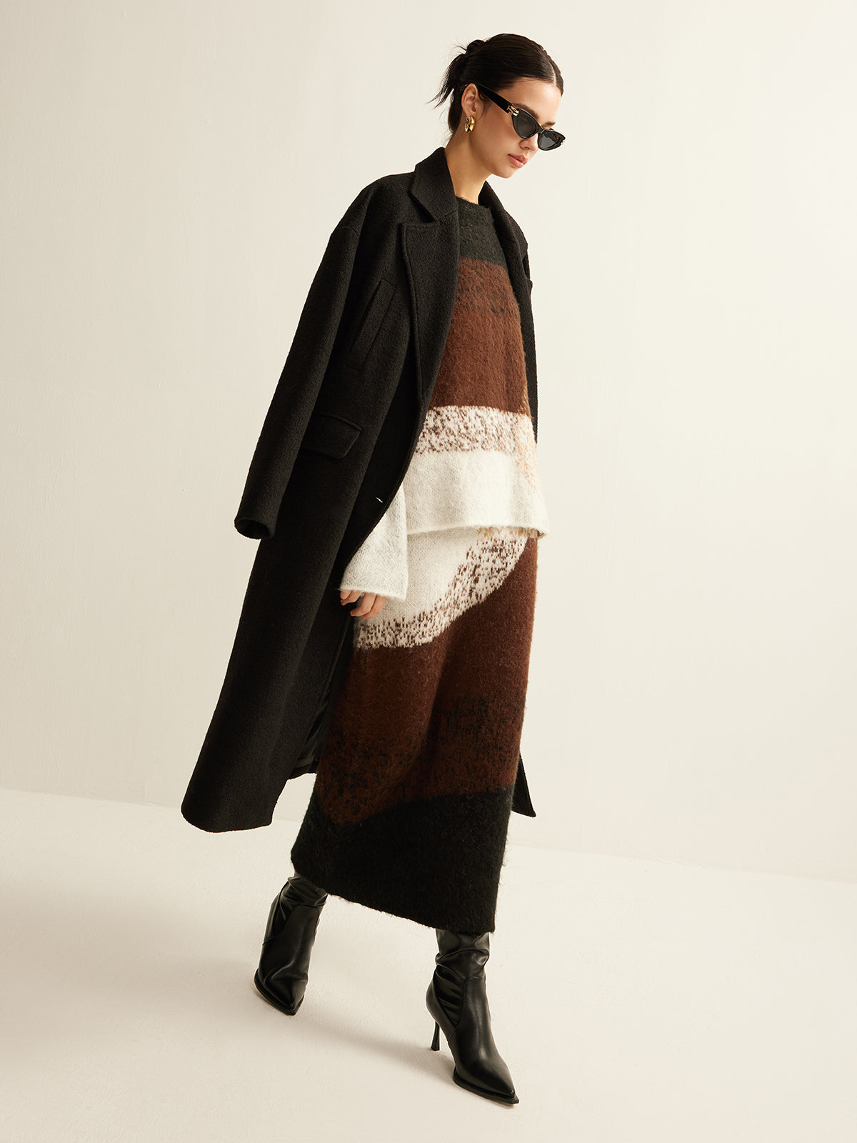 Color Block Sweater Skirt-Chicvia