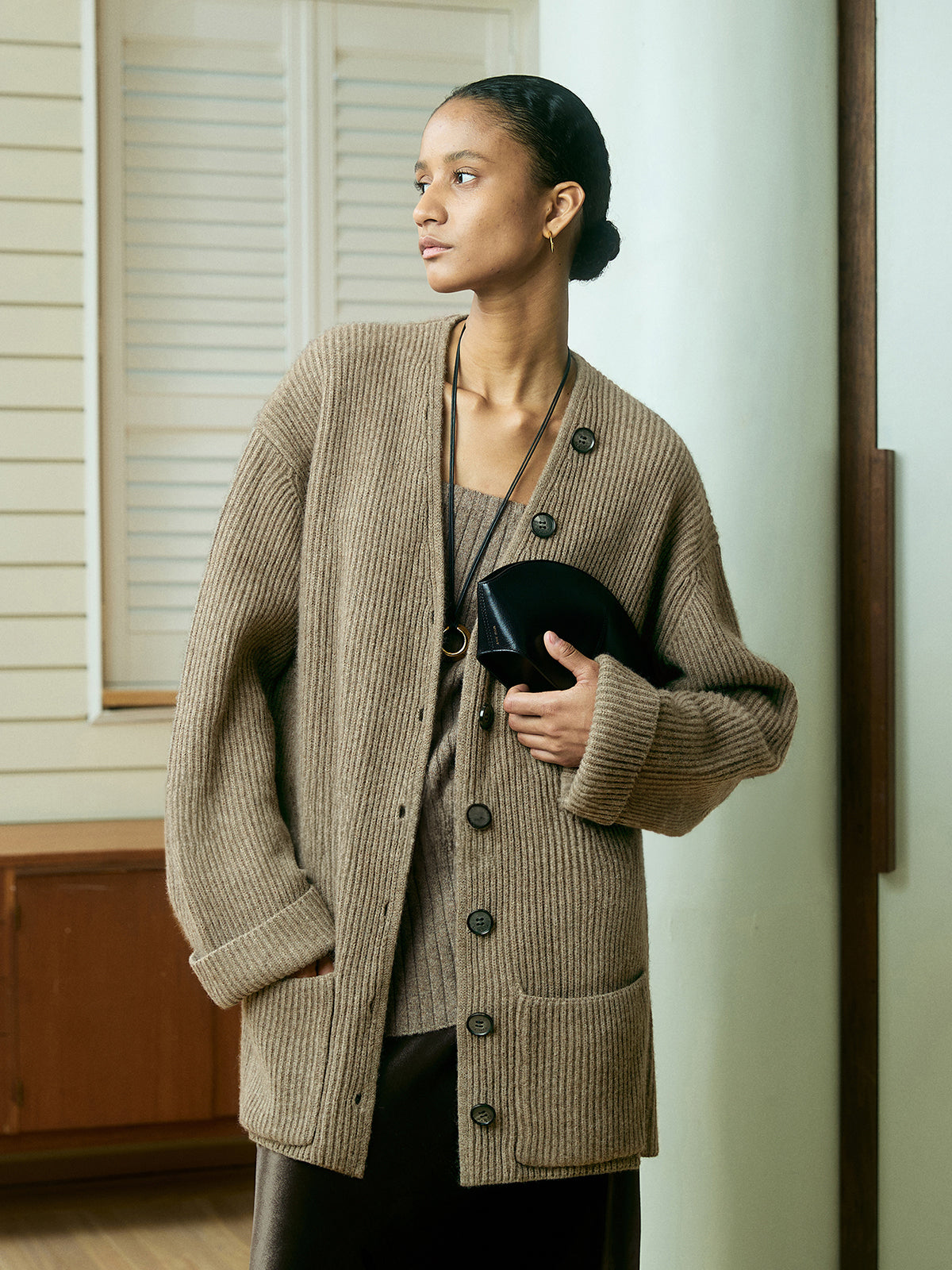 Ribbed Loose Knit Outerwear-Chicvia