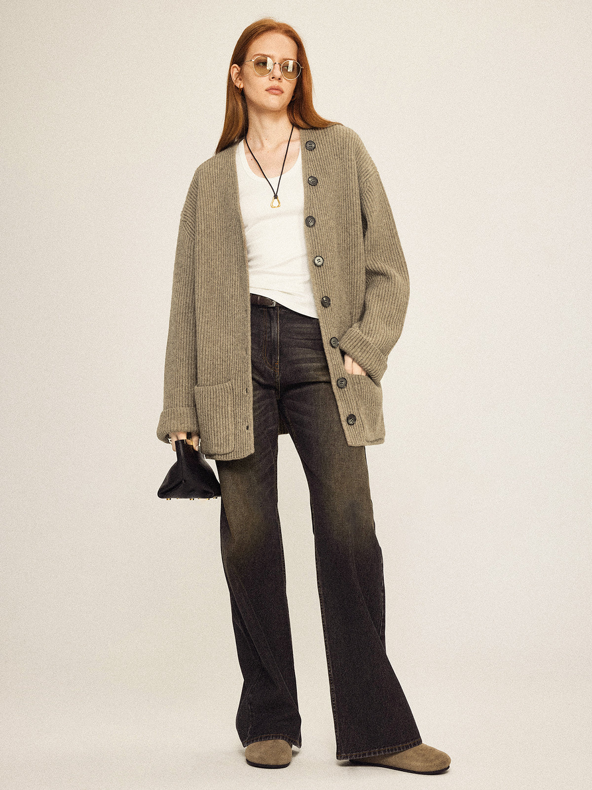 Ribbed Loose Knit Outerwear-Chicvia