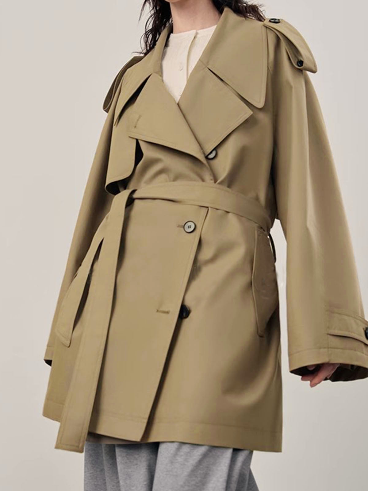 Lapel Oversized Belted Trench Coat-Chicvia