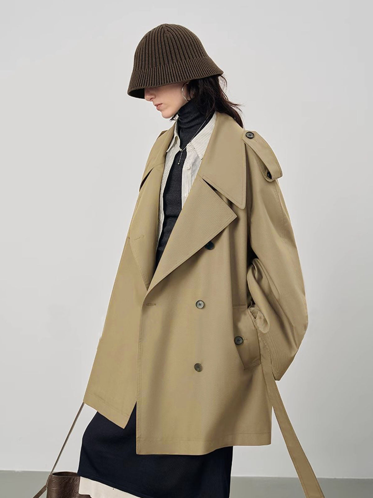 Lapel Oversized Belted Trench Coat-Chicvia