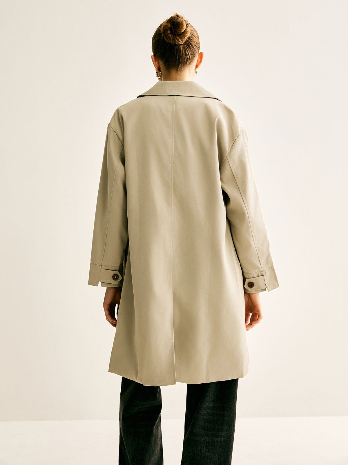 Pinstripe-Cuff Long Trench Coat-Chicvia