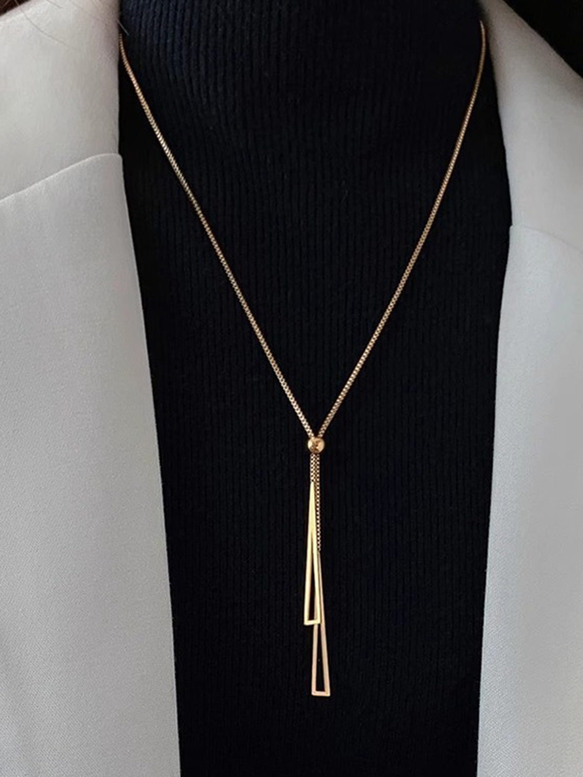 Golden Lariat Tassel Necklace-Chicvia