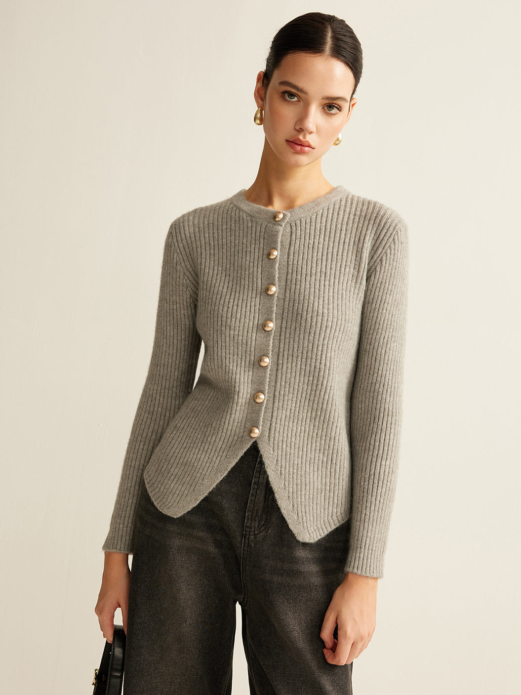 Button Down Split Cardigan-Chicvia
