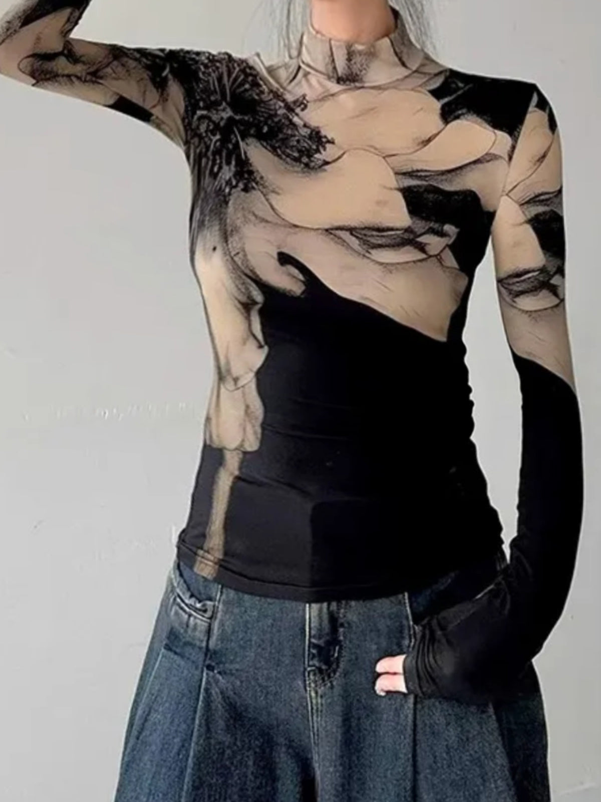 Mock-Neck Tie Dye Printed Shirt-Chicvia