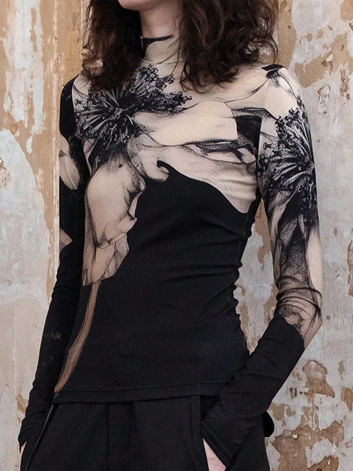 Mock-Neck Tie Dye Printed Shirt-Chicvia