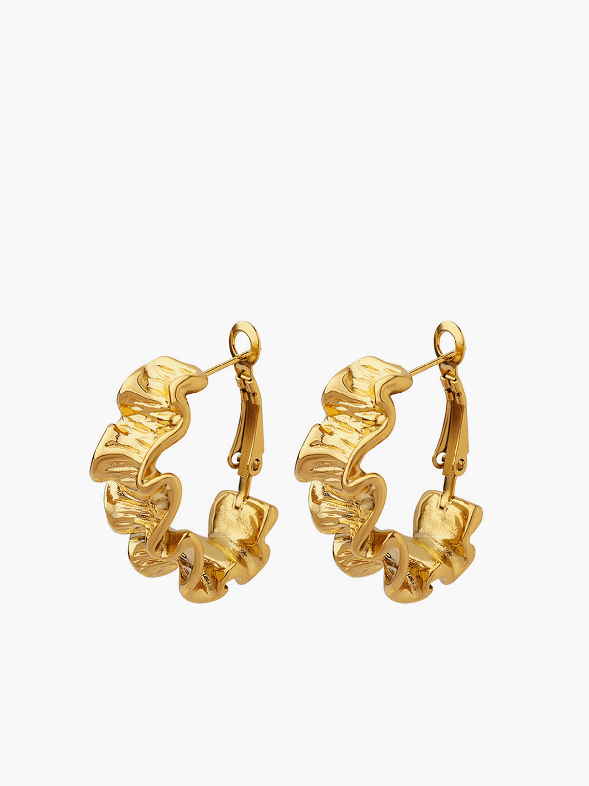 Pleated Wave Textured Hoop Earrings-Chicvia
