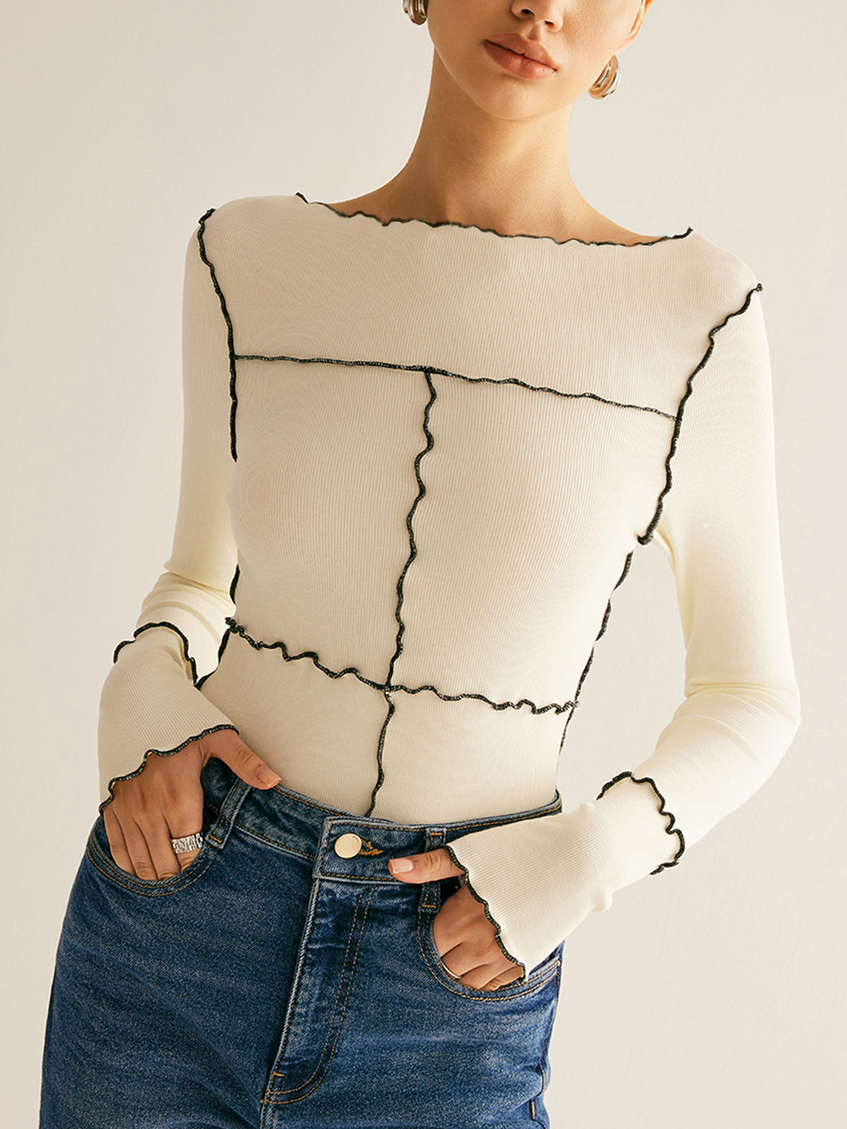 Lettuce Trim Long Sleeve Slim T-Shirt-Chicvia