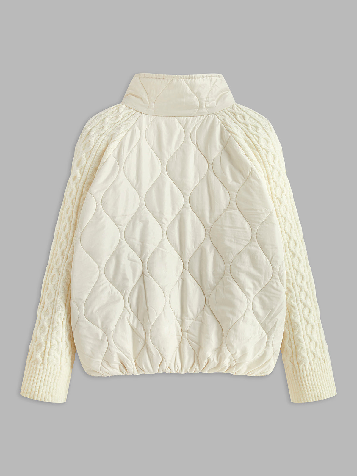 Button-Clasp Neck Panel Knit Outerwear-Chicvia