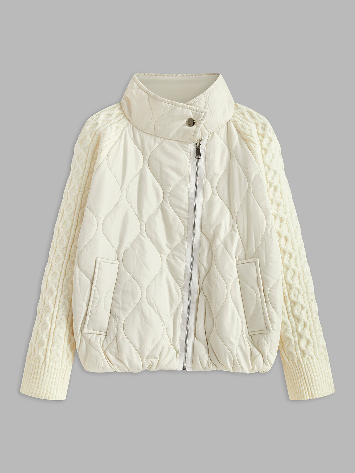 Button-Clasp Neck Panel Knit Outerwear-Chicvia