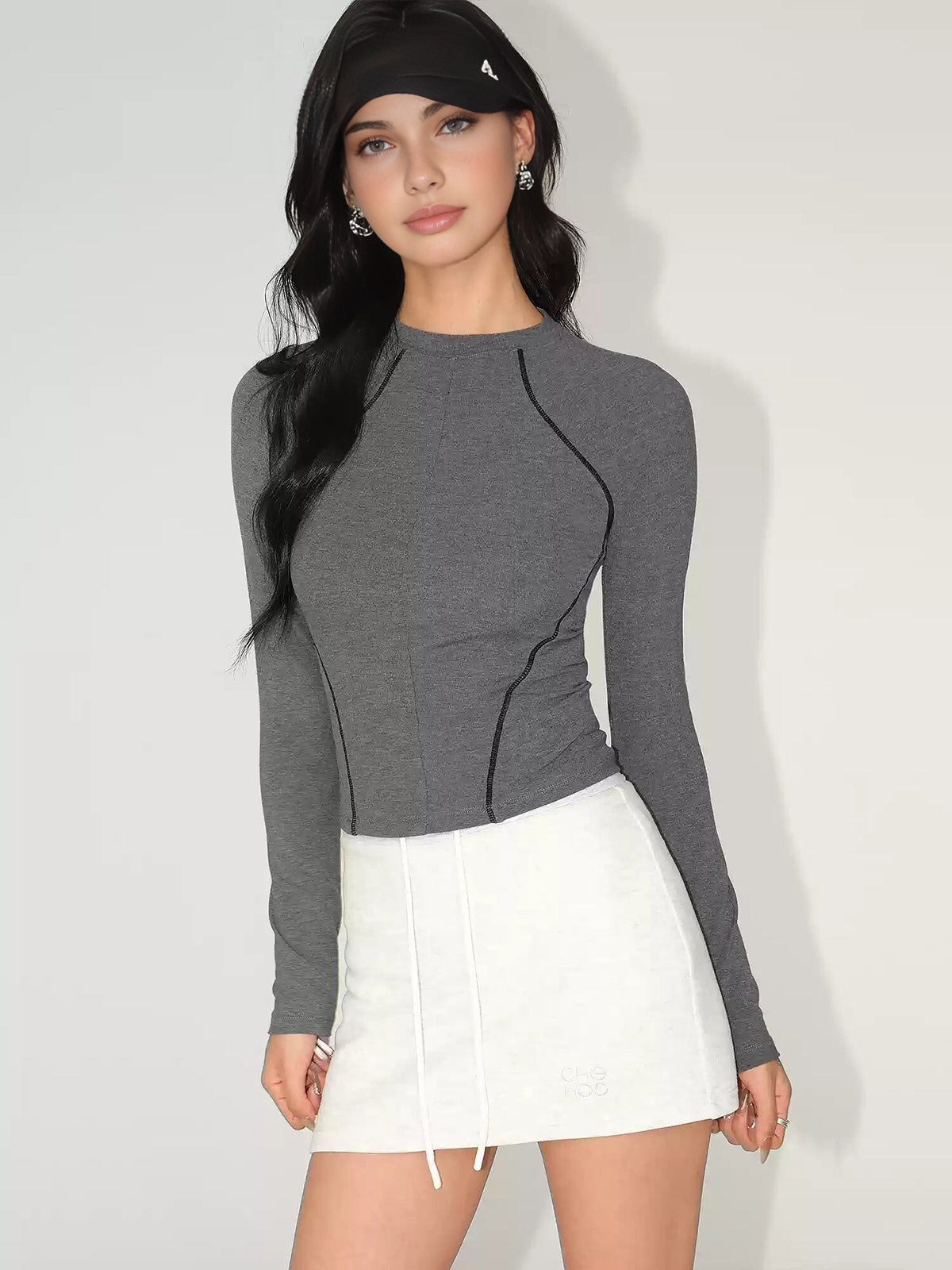 Contrast Piping Slim Jersey Top-Chicvia