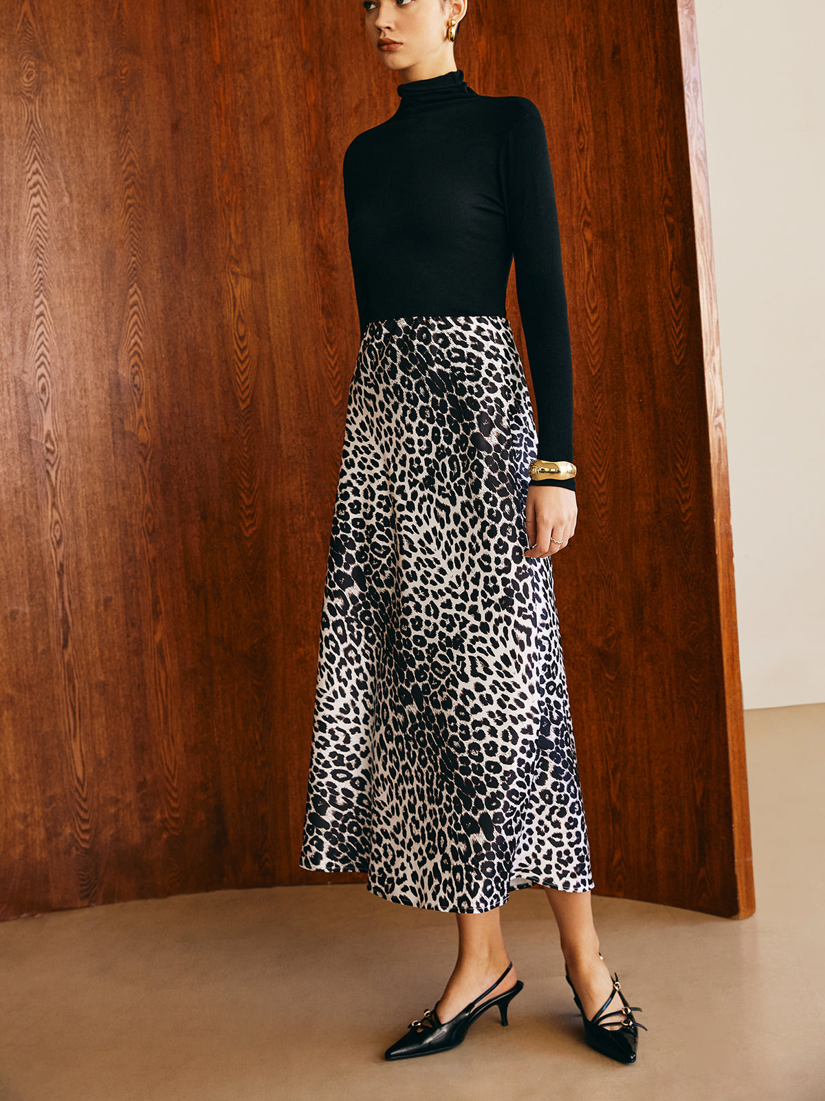Leopard Printed Midi Skirt-Chicvia