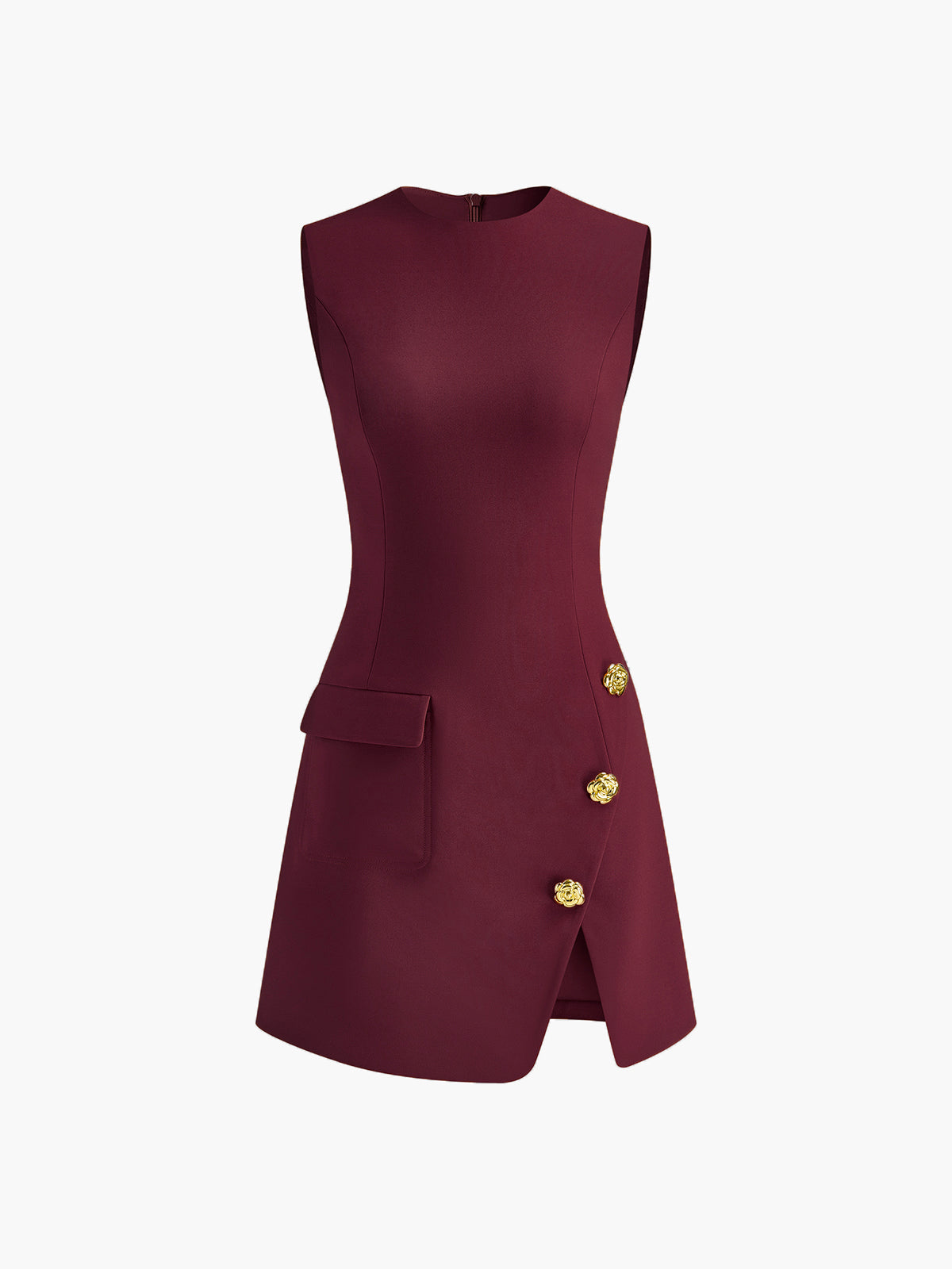 Golden Rose Button Pocket Split Dress-Chicvia