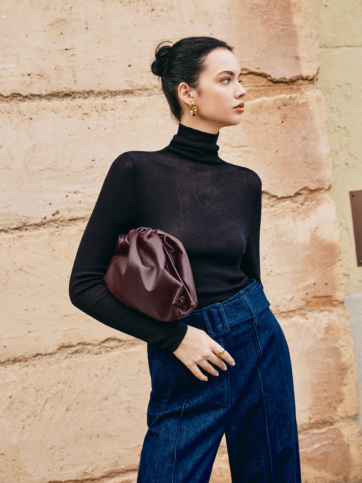 Drawstring Soft Clutch Bag-Chicvia