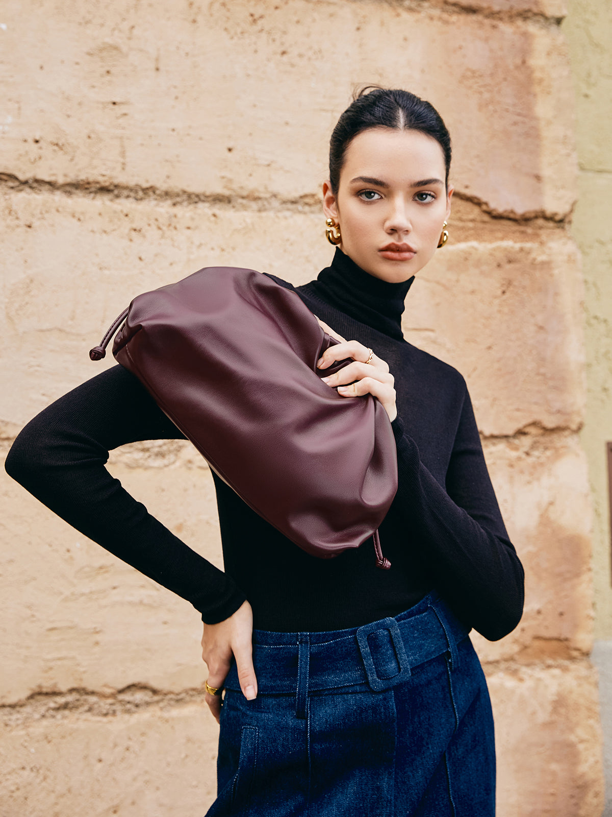 Drawstring Soft Clutch Bag-Chicvia