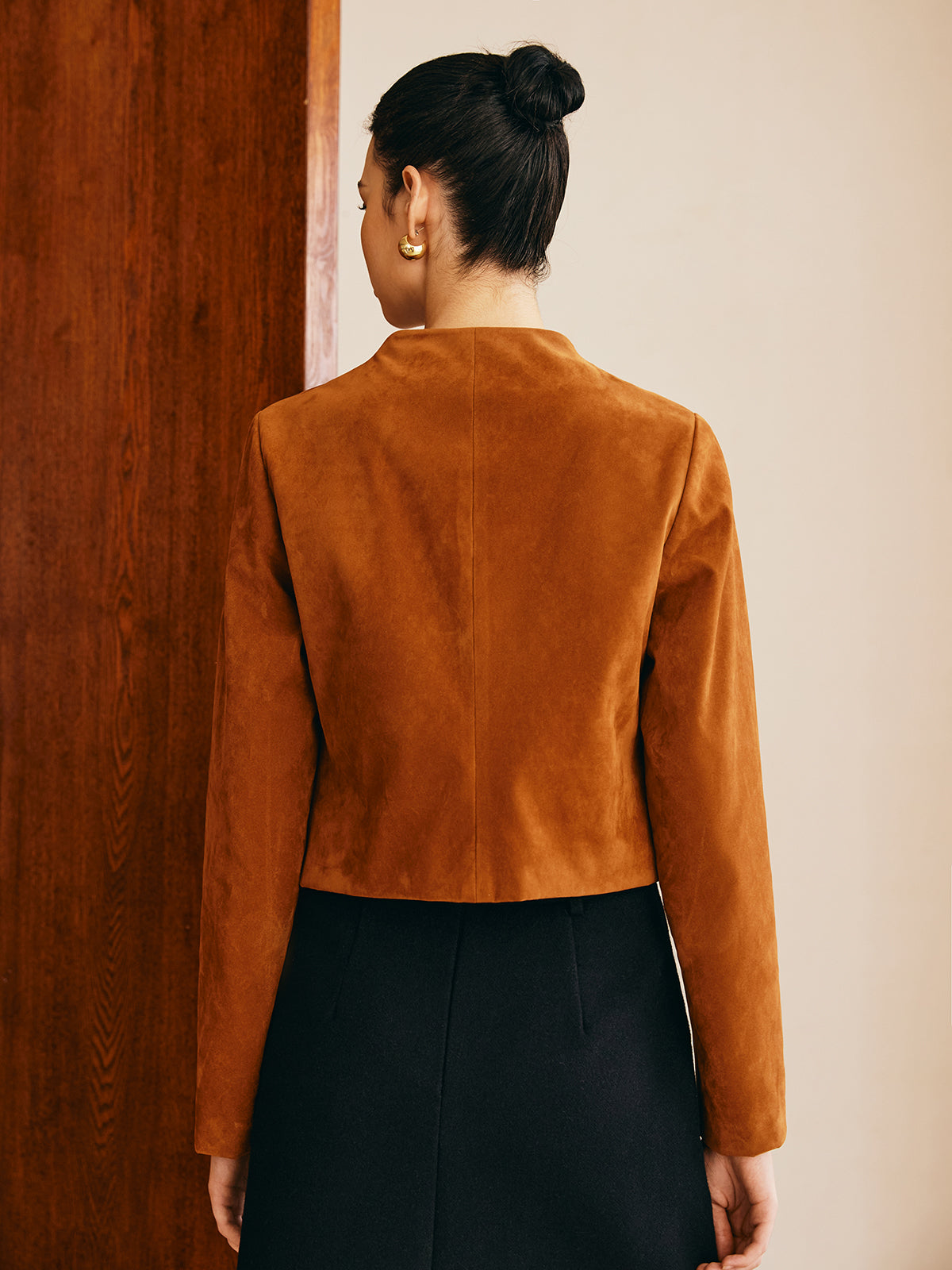 Metal-Detail Suede Effect Jacket-Chicvia