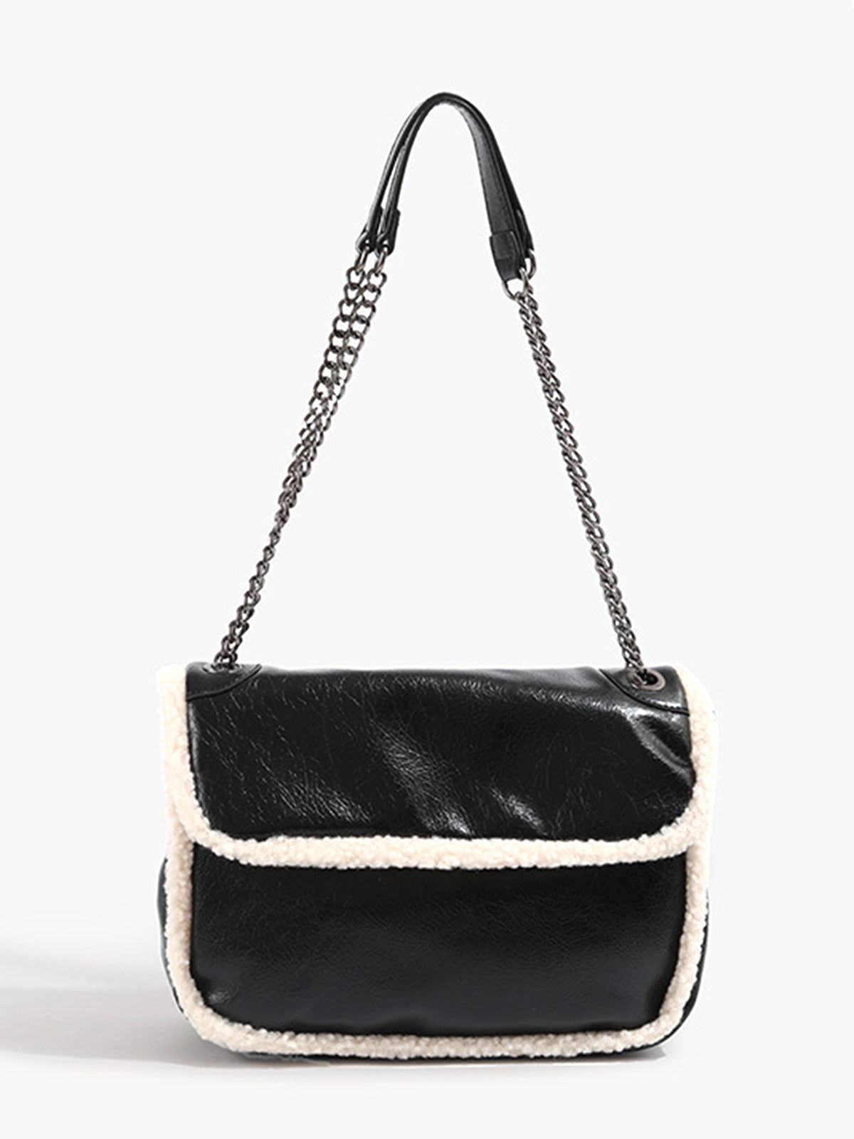 Flap Textured Fleece Shoulder Bag-Chicvia