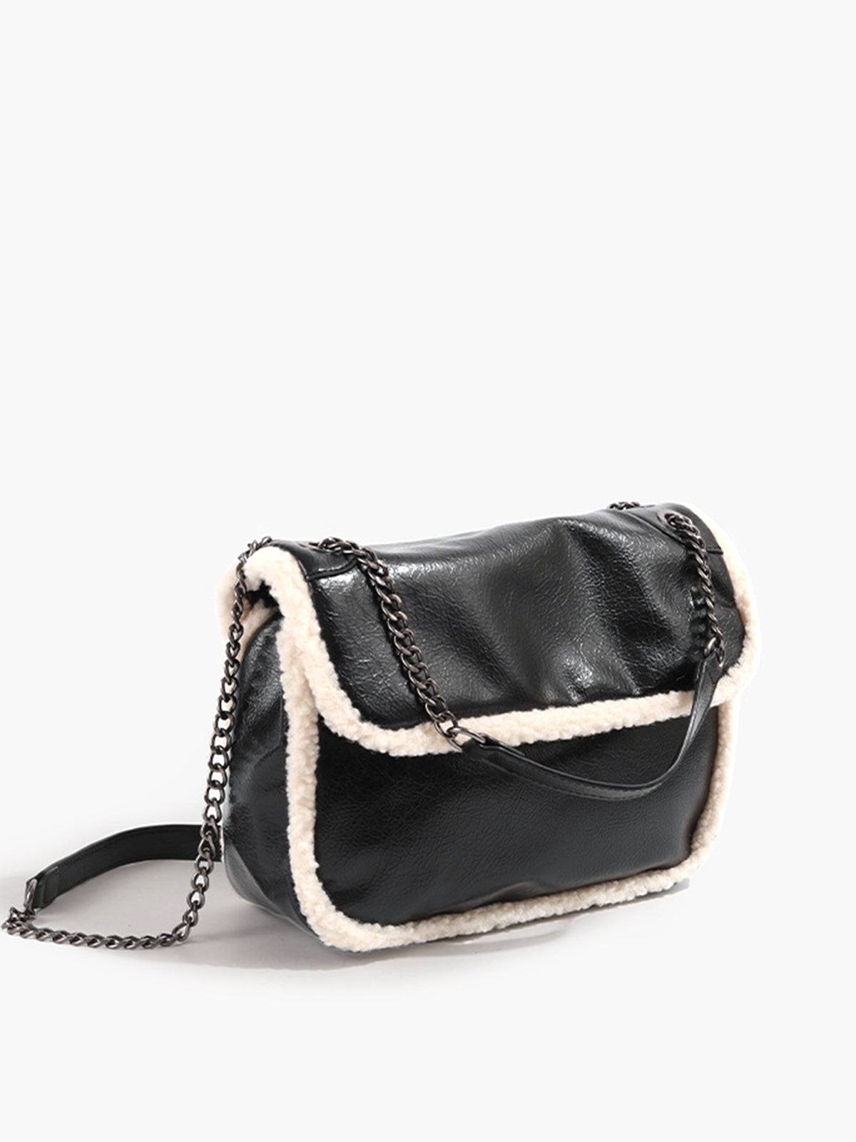 Flap Textured Fleece Shoulder Bag-Chicvia