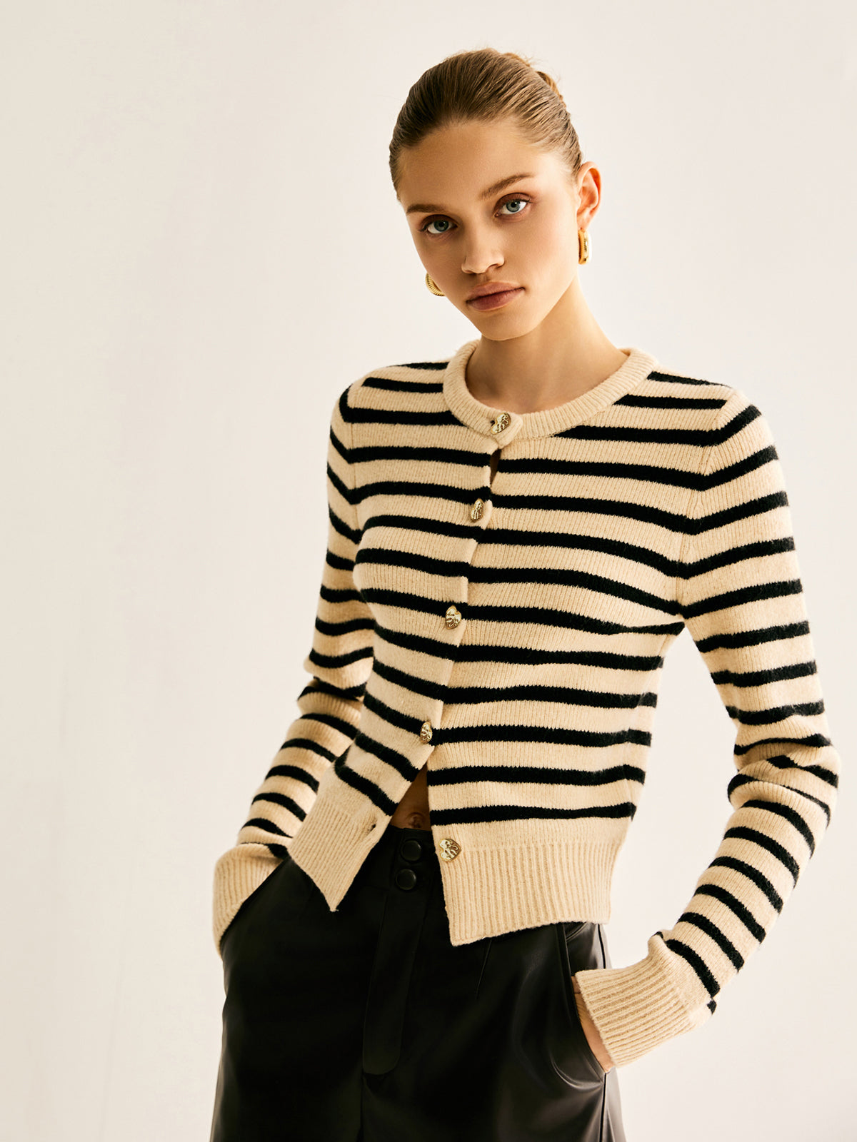 Ribbed Striped Cardigan-Chicvia