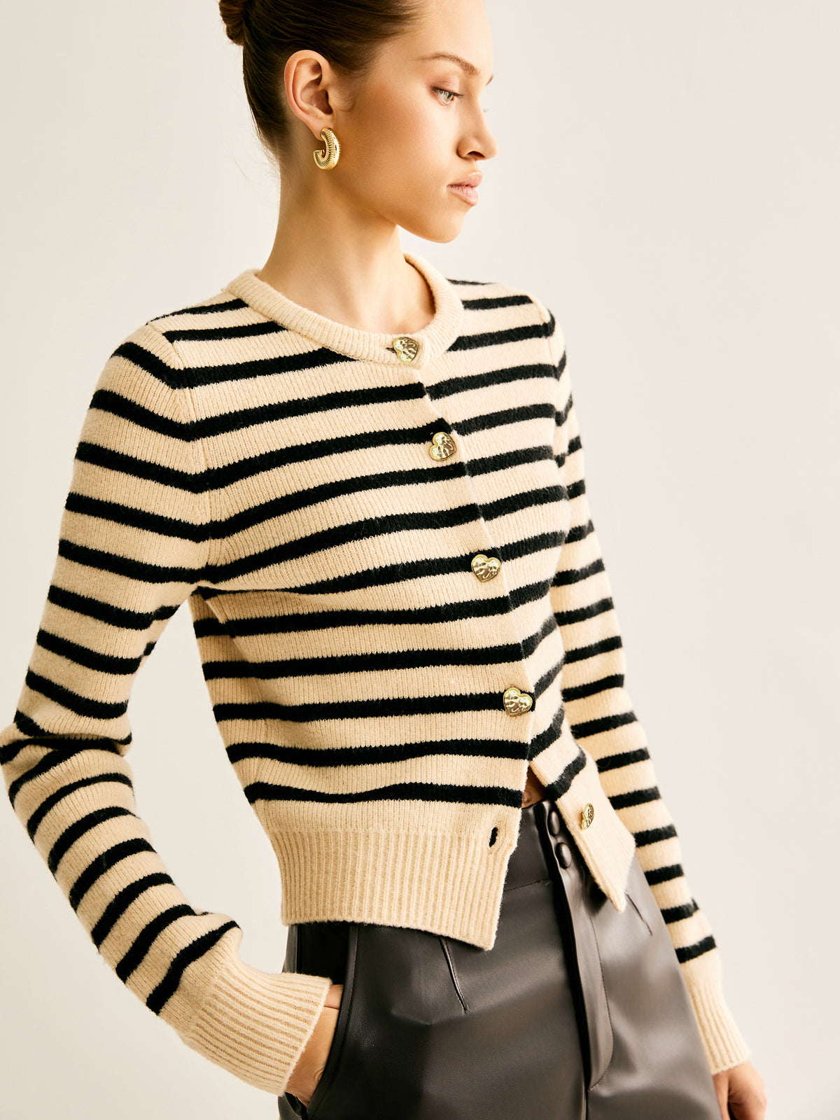 Ribbed Striped Cardigan-Chicvia